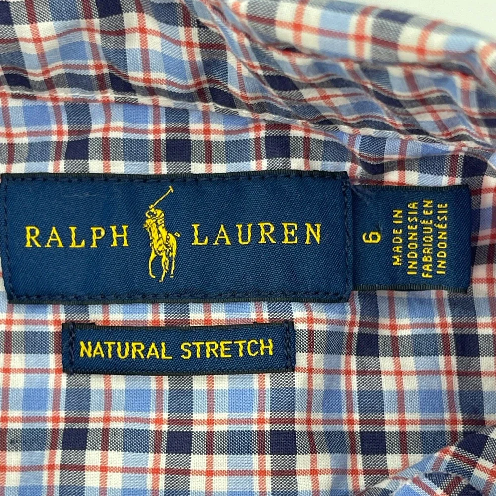 Ralph‎ Lauren Kids Plaid Button Down Shirt Natural Stretch Cotton Size 6